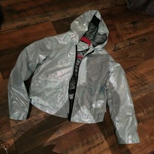 Kids Green Metallic Hooded Jacket